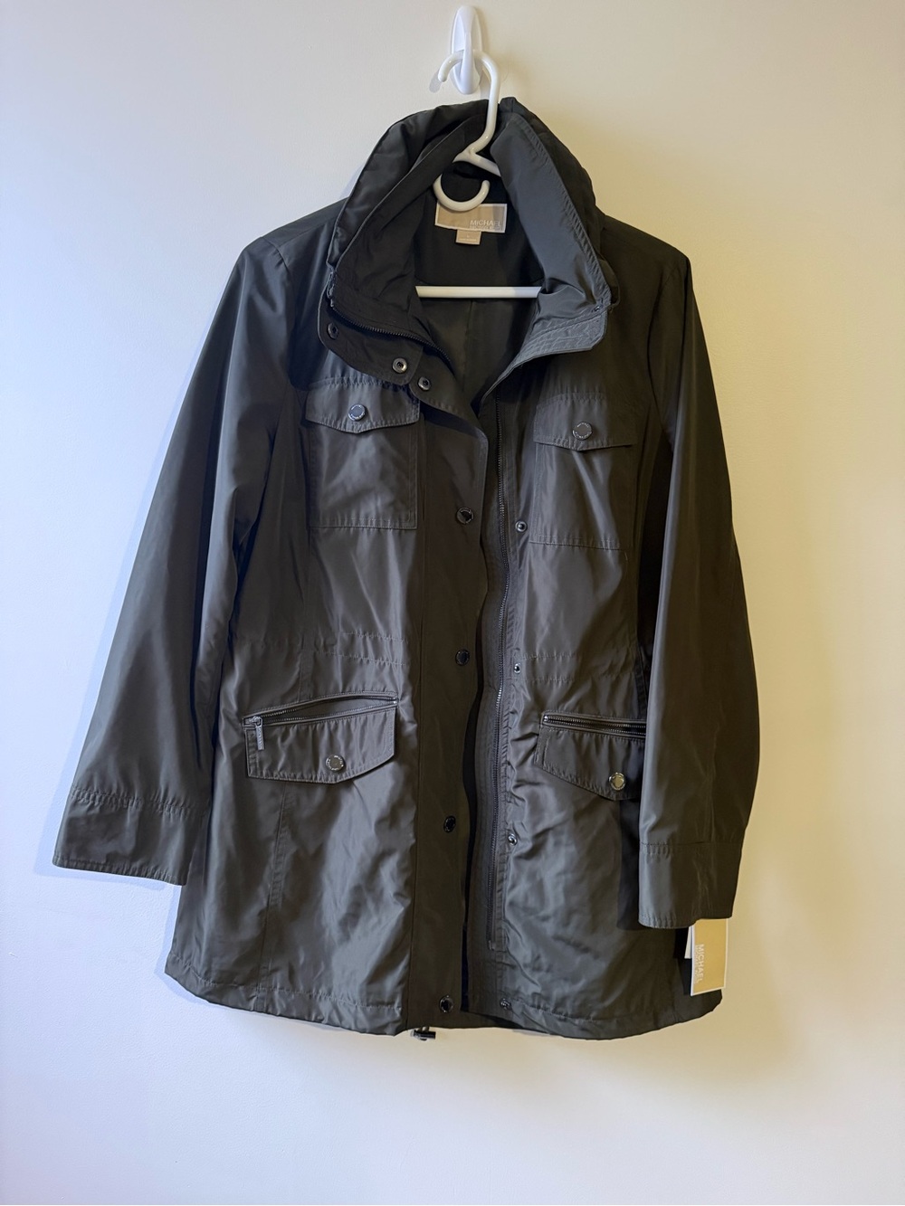Michael Kors Dark Green Utility Jacket with Snap & Zip Front